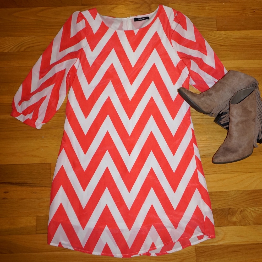 Cocolove Coral and White ZigZag Dress  Small